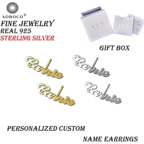 AOBOCO Brand Fine Jewelry Personalized Custom Stub Name Stud Earrings With Gift Box