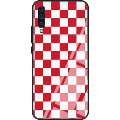 Red Checkers Tempered Glass Phone Case For Samsung A12 A32 A52 A72 A51 A71 A31 A40 A50 A70 A20e A21S
