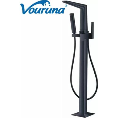 Black Floor Mounted Bathtub Faucet Luxury Free Standing Bath Filler Shower Mixer Tap 2018 New Arrival Wholesale High Quality