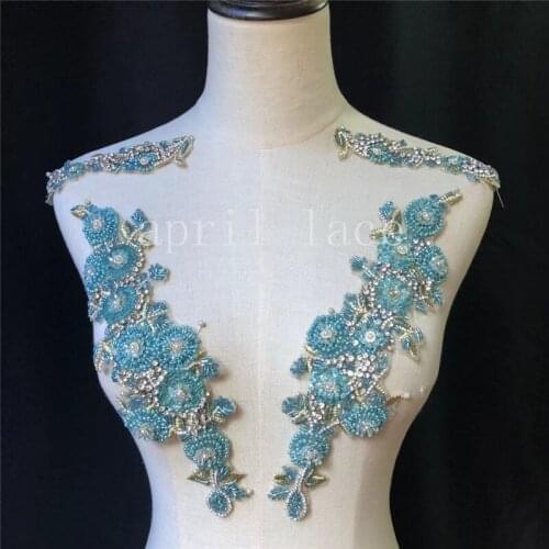 Lady elegant Princess Mia087# Blue Color Hand Made Stone Beads Tulle Accessory For Saw Wedding Bridal Dress/ Fashion Designer