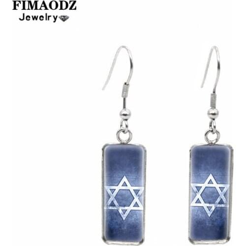 FIMAOD Star Of David Drop Earrings Jewish Star Rectangular Glass Earring Fashion Jewelry