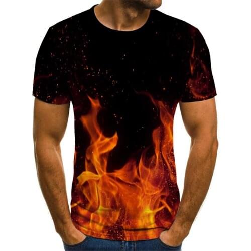 2021 New flame mens T-shirt summer fashion Harajuku 3D round neck shirt black smokey shirt trend male oversized T