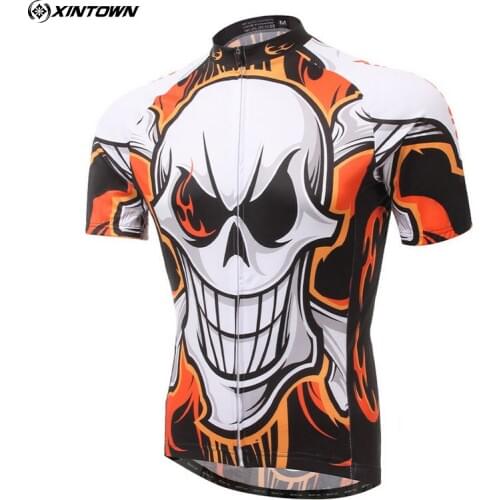 XINTOWN Team SKULL Comfortable Cycling Jersey Bike Bicycle Clothing Short Sleeve jersey Top S-4XL
