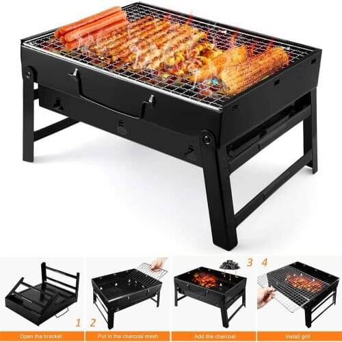 Foldable BBQ Grills Patio Portable Barbecue Charcoal Grill Stove Stainless Steel Outdoor Camping Picnic BBQ Accessories Tools