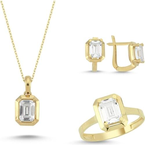 14k (585) Gold Necklace, Earrings and Ring Set