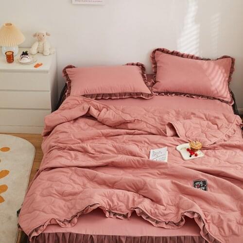 Summer Cool Quilt Simple Lace Solid Color Blanket for Student Dormitory Home Kids Adult Office Nap Wraps