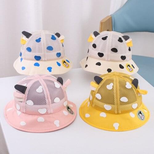 Summer new childrens fisherman hat cartoon cow baby visor hat travel sunscreen boy and girl outdoor beach breathable net hat