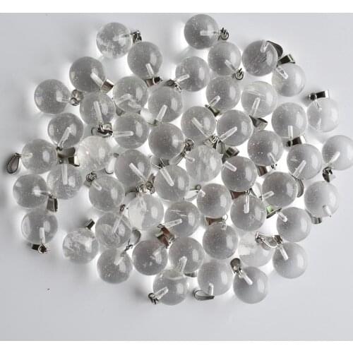 2020 fashion top quality natural crystal Transparent stone round ball charms pendants 50pcs/lot wholesale free shipping