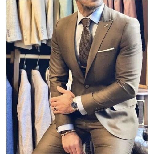Mens Suit 2 Pieces(Jacket +Pants) Fashion Boutique One Button Solid Color Wedding Dress New Slim Business Blazers Formal Dress