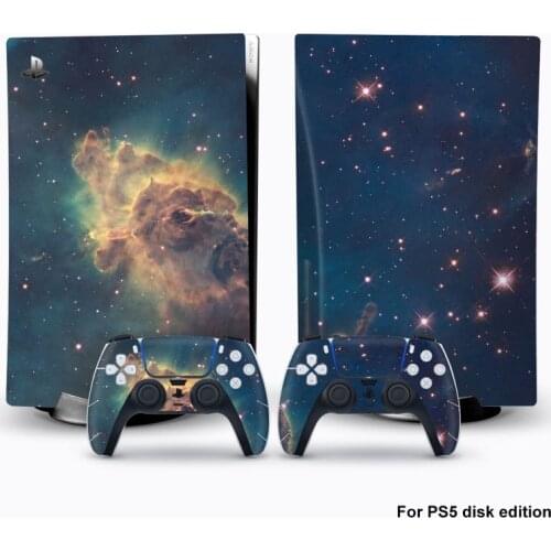 Glaxy Sticker For PS5 Disk Edition Console Carbon Fiber Skin Decal Cover for PlayStation 5 Console and 2 Controllers