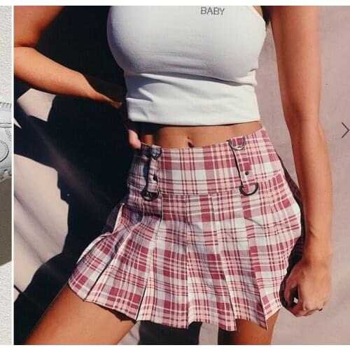Brand New Women Fashion Pleated Punky Mini Skirt Striped/Plaid/Floral Printed High Waist A-Line Wild Chic Short Skirt Streetwear