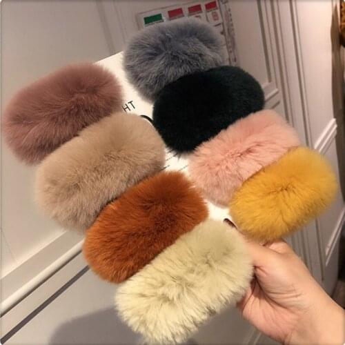 Oaoleer New Imitation Rabbit Furry BB Hair Clip Sweet Girl Women Fashion BB Clip Headdress Warm Winter Plush Hairpin
