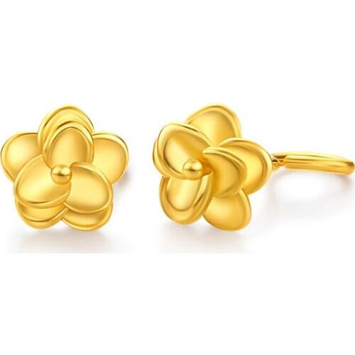 New Arrival 999 Gold Earrings 24K Yellow Gold Flower Stud Earrings For Women
