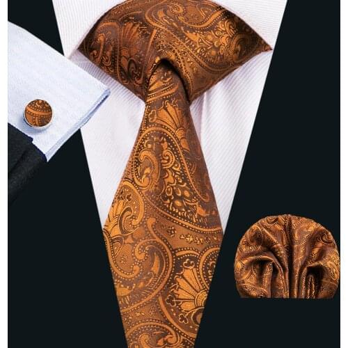 FA-1551 New Arrive Fashion Ties For Men Orange Paisley Jacquard Woven Necktie Hanky Cufflinks For Wedding Party Freeshipping