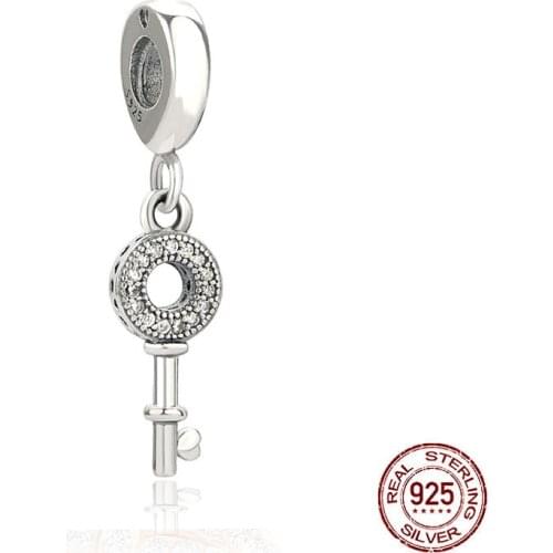 Paylor 925 sterling Silver Heart Shaped Key Charm Necklace Pendant Fit Original Bangle Bracelet Charms Sterling Silver Jewelry