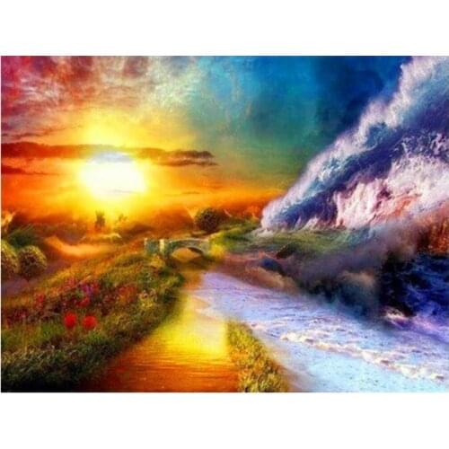 Landscape diamond painting by number sunset sea wave mosaic art canvas embroidery stickers rhinestone picture puzzle wall paper