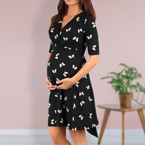 Pregnant Dress Women Tied Bandwidth Loose Skirt Flower Print Maternity Dresses Half Sleeve Ropa De Mujer Embarazada Verano