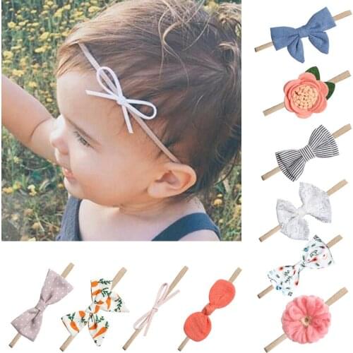 Newborn Baby Girl Kid Bow Headband Lovely Flowers Striped Bow Hair Band Headdress Headwear 1/10 pcs