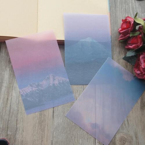 15 Sheets DIY 3 Style 9*14cm Snow Mountain Pink Sky Design Transparent Craft Paper Scrapbooking Creative Paper Gift Use