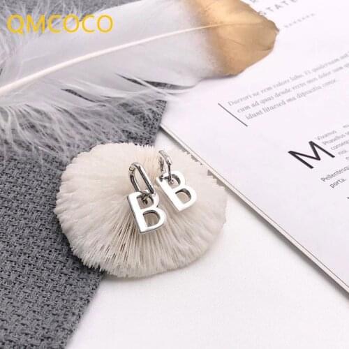 QMCOCO New Arrival 925 Silver Eardrop Design Trendy Hip-Hop Rock Vintage Letter B Of Party Fine Jewelry Gifts For Man And Woman