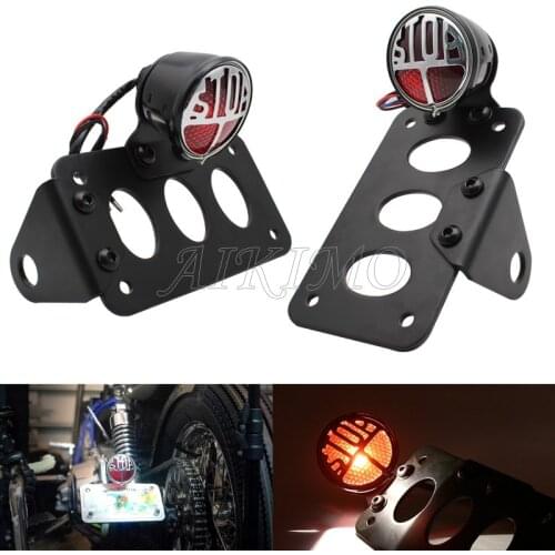 STOP Tail Brake Light 1" Axle Hole Side Mount License Plate Bracket Holder Motorcycle Compatible for Harley Honda Chopper Bobber