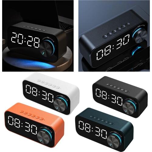 LED Alarm Clock with FM Radio Wireless Bluetooth Speaker Mirror Display Support Aux TF USB Music Player Wireless for Office Home