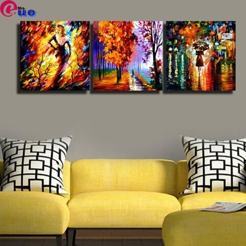 5D Triptych Diamond Painting DIY Autumn Street Beauty Back Full Square Drill Cross Stitch Home Decor puzzle Embroidery Gift 3PCS