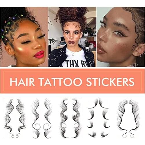 5pcs Temporary Tattoo Baby Hair Tattoo Stickers Salon Diy Hairstyling Hair Tattooing Template Hair Stickers Waterproof Наклейки