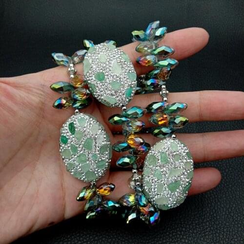 YYGEM 8'' Pave Aventurine Chips Beads 3 Strands Green Crystal faceted teardrop top-drilled Bracelet magnet clasp