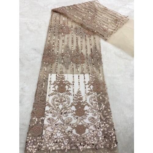 L-698884 Beaded and Sequins Fabric Lace High Quality Tulle Lace Fabric Luxury Embroidery Nigeria Lace Fabric For Wedding Dress