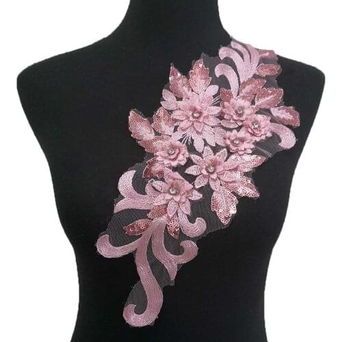 Womens clothing embroidery pearl rhinestone sewing 3D three-dimensional flowers DIY supplies accessories 1 piece for sale