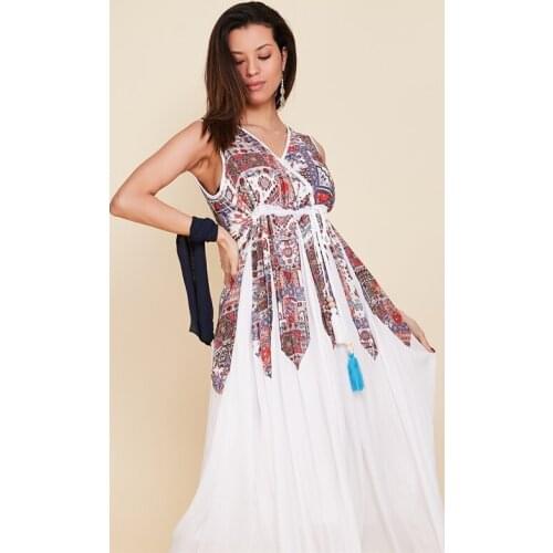 Summer Boho Dress With Tassels Cotton Fabric Ethnic Pattern Sleeveless 2021 New Fashion Authentic Womens Clothing Xs To Xxxl