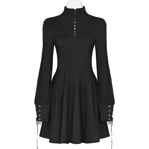 Female clothing dress with long sleeves A-line pleated dress with round neck and buttons dark academia Dress vintage