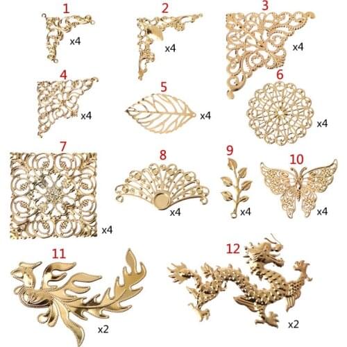 Gold Butterfly Dragon Leaves Epoxy Resin Mold Thin Copper Fillings DIY Jewelry