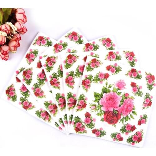 20pcs servilletas decoupage vintage green pink Table napkins paper tissue printed flower rose wedding birthday party decoration