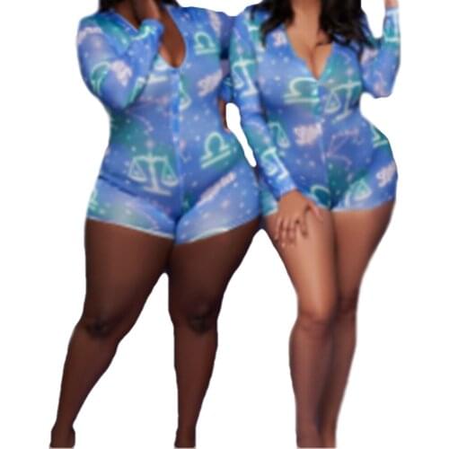 2021 Jumpsuit Womens Constellation Signs Suit Sexy Long Sleeve Pajama Romper Casual Sleepwear Deep V Neck Pajamas