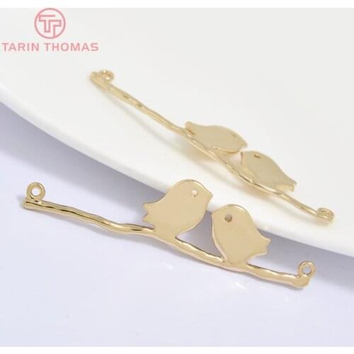 6PCS 44x11MM 24K Champagne Gold Color Plated Brass Double Birds Connect Charms Pendants High Quality Diy Jewelry Accessories