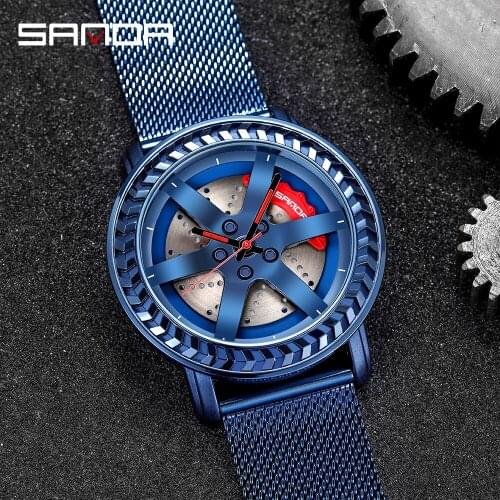 SANDA Brand Car Wheel Rim Hub Watch Men Super Car Rim Hub Men Watch Stainless Steel Waterproof Wholesale Watch For Мужские часы