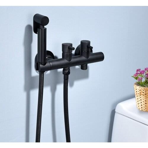 Black Bathroom Brass Bidet Faucet Wall Mounted Cold And Hot Water Mixer Bidets Tap Handheld Bidet Sprayer Kit