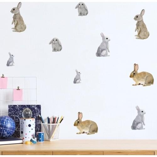 40Pcs=1 Set Rabbit Wall Stickers Cartoon Animals Bunny Mural Art Home Decals for Children Kids Bedroom Living Room Home Decor