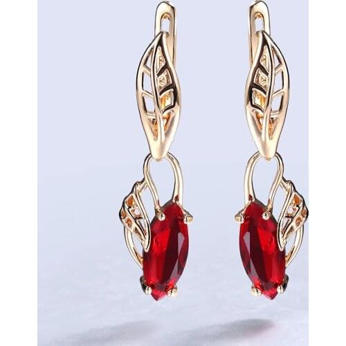 Elegant Natural Red Stone CZ Dangle Drop Earrings for Women Girls 585 Rose Gold Cubic Zirconia Party Jewelry GE352