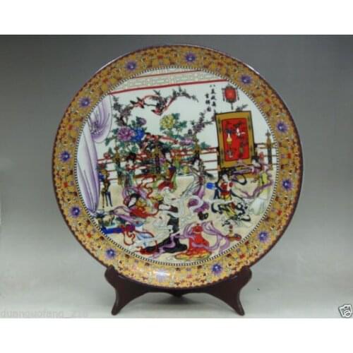 10inch Chinese Famille hand-painting 8 beauty dancing figure Porcelain big Plate
