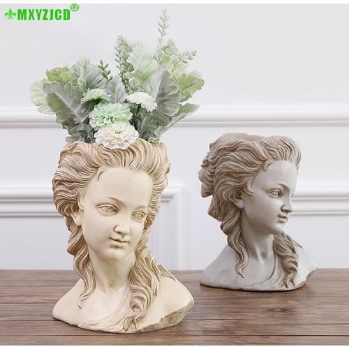 Greek Goddess Simulation Plaster Head Flower Pot Desktop Retro Succulent Plant Bonsai Handmade Home Decoration