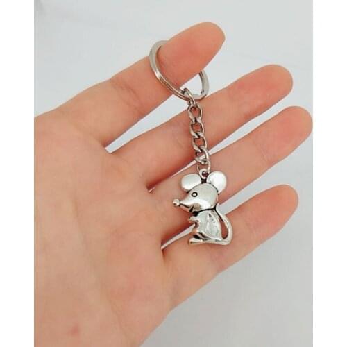 Exquisite cute cartoon mouse keychain Ancient silver rat key chain gift for children