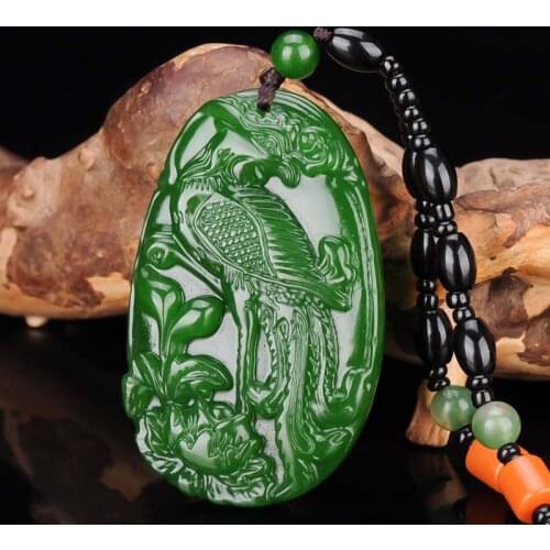Chinese Green Jade Phoenix Pendant Necklace Charm Jewellery Fashion Accessories Hand-Carved Man Woman Luck Amulet Gifts
