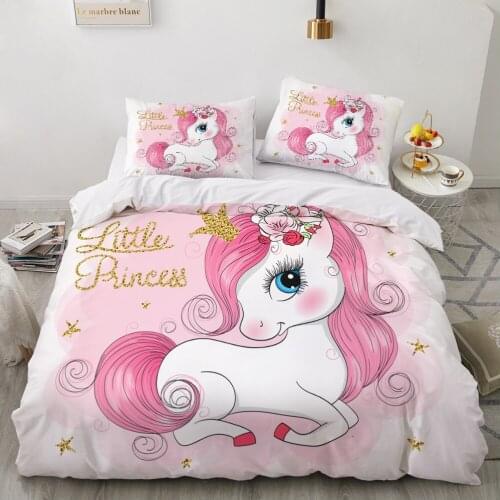 Childrens Bed linen set for home Bedding Set Blanket cover 150*200 200*220 size Bed Cover 7pcs Kids Baby Cartoon pink unicorn