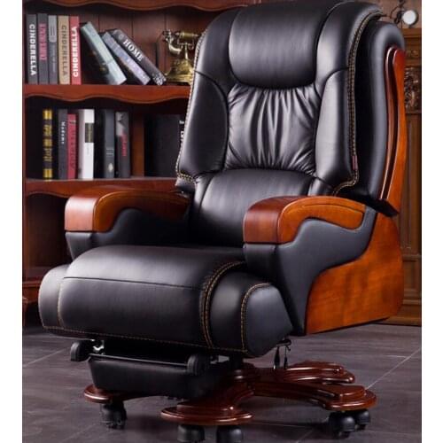 Leather boss chair business class chair solid wood office chair massage can be reclined chair home computer chair