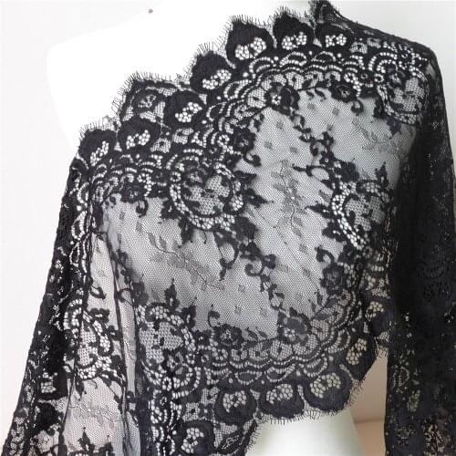 3m Chantilly Eyelash Lace Fabric Trim In Black/White 29cm Wide Scallop Soft Tulle Mesh Lace Fabric For Lingerie