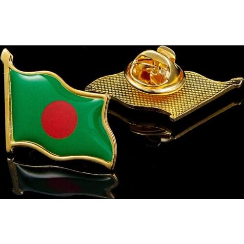 Bangladesh National Color Flag Lapel Pin Solid Metal Flag Lapel Pin-Gold Tone