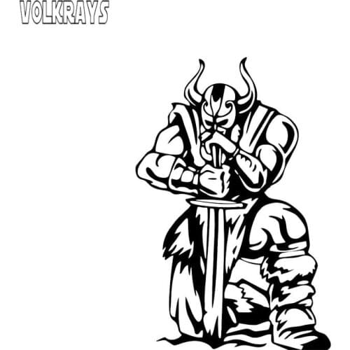 Volkrays Fashion Car Sticker Kneel Ready To Attack Viking Warrior Soldier Waterproof Sunscreen Vinyl Decal Black/Silver,13cm*8cm
